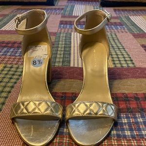 Marc Fisher brand new gold quilted block heel with ankle strap.